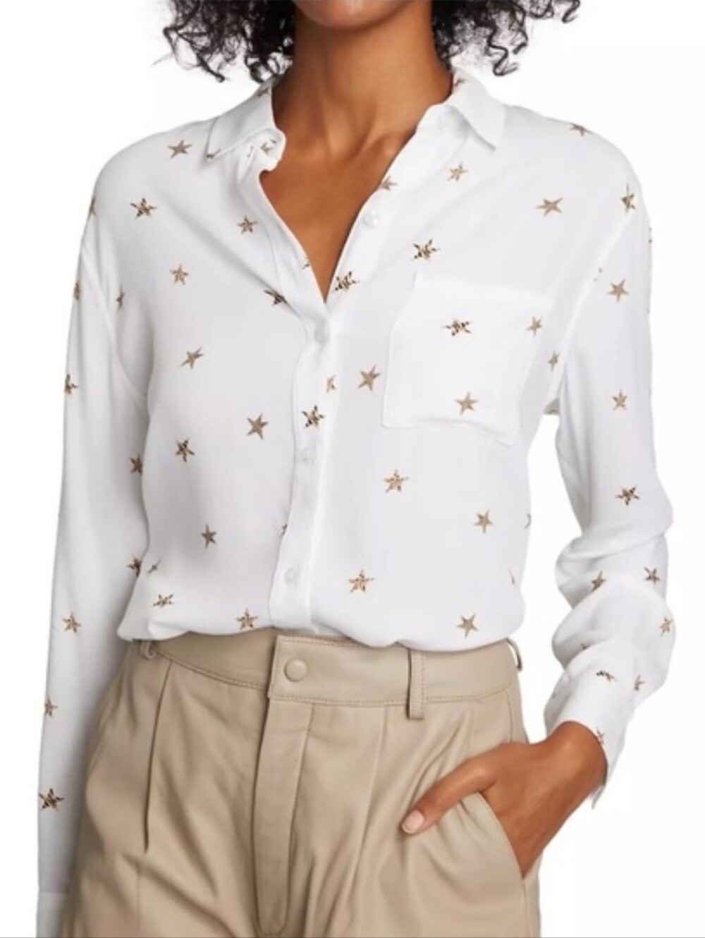 RAILS 100% Silk Ivory Animal Print Stars Blouse